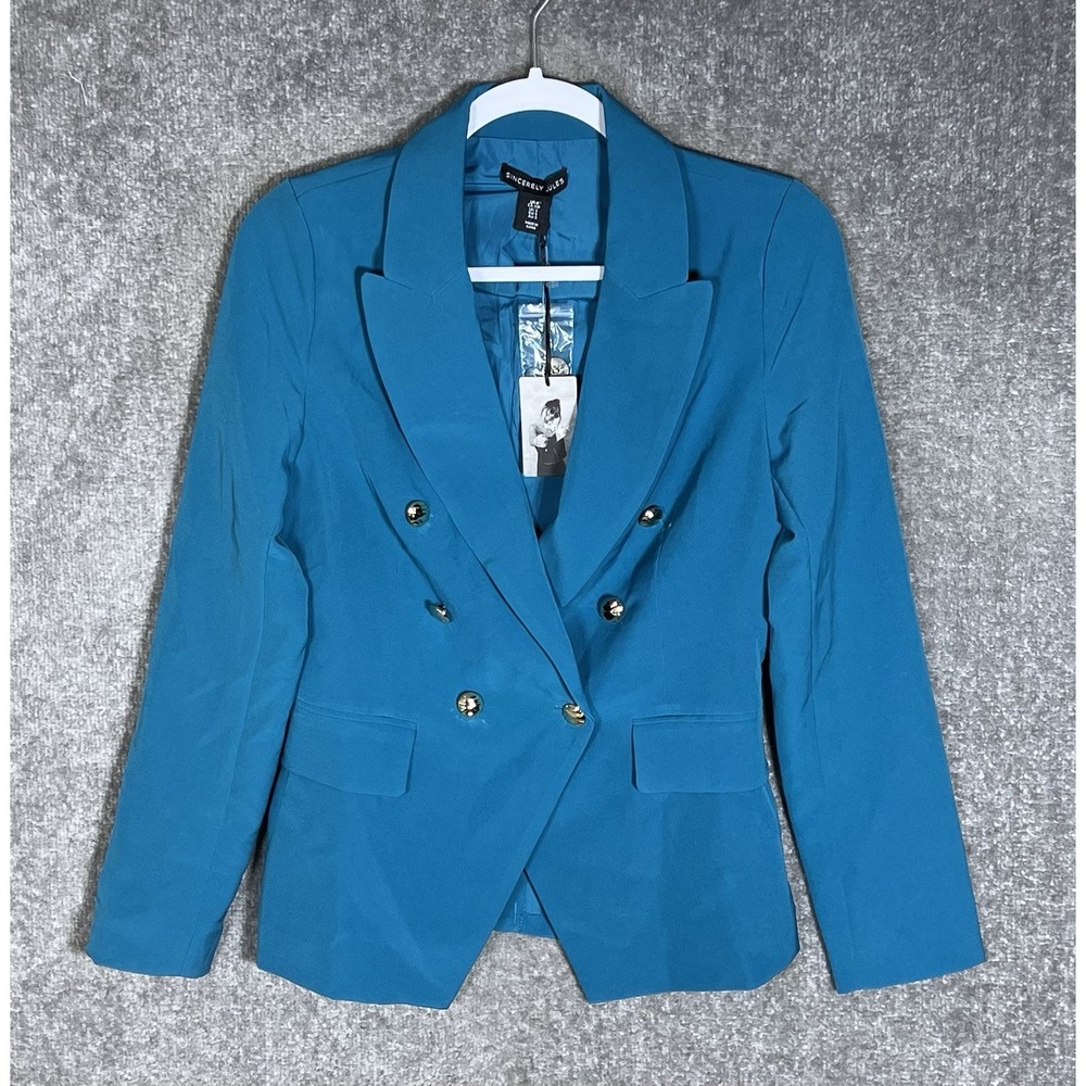 Sincerely Jules Button Up Blazer Womens Sz Small Blue Stretch Lined Career New